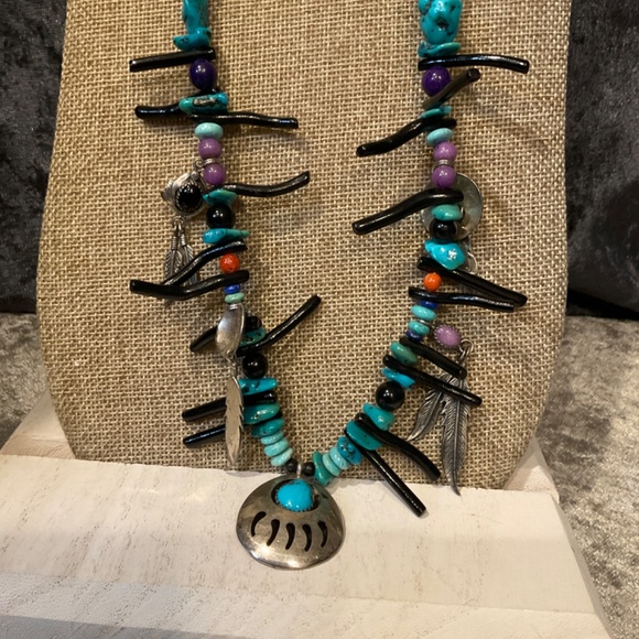 Vintage Native American Richard Begay Sterling Silver Bear Paw Necklace - Picture 2 of 5